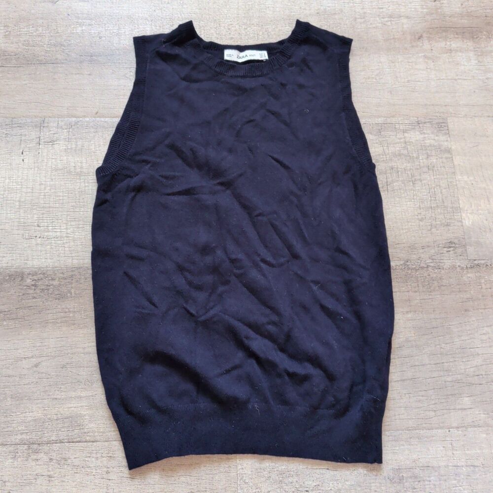 ​Zara Knit Navy Blue Sleeveless Crewneck Tank Top Sweater Vest Size S EUC